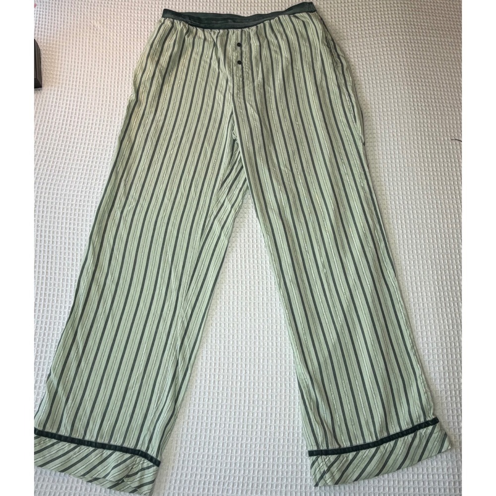 Victoria's Secret PINK Pajama Pants Medium Green Striped Metallic Wide Leg